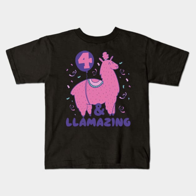 Llamazing 4th Birthday 4 Years Old Llama Girls Kids Gift print Kids T-Shirt by theodoros20